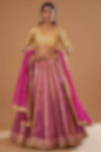 Blush Pink Banarasi Georgette Embroidered Lehenga Set by kunwarani ritu