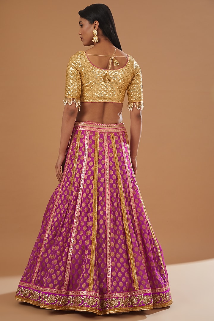Blush Pink Banarasi Georgette Embroidered Wedding Lehenga Set by kunwarani ritu at Pernia's Pop Up Shop