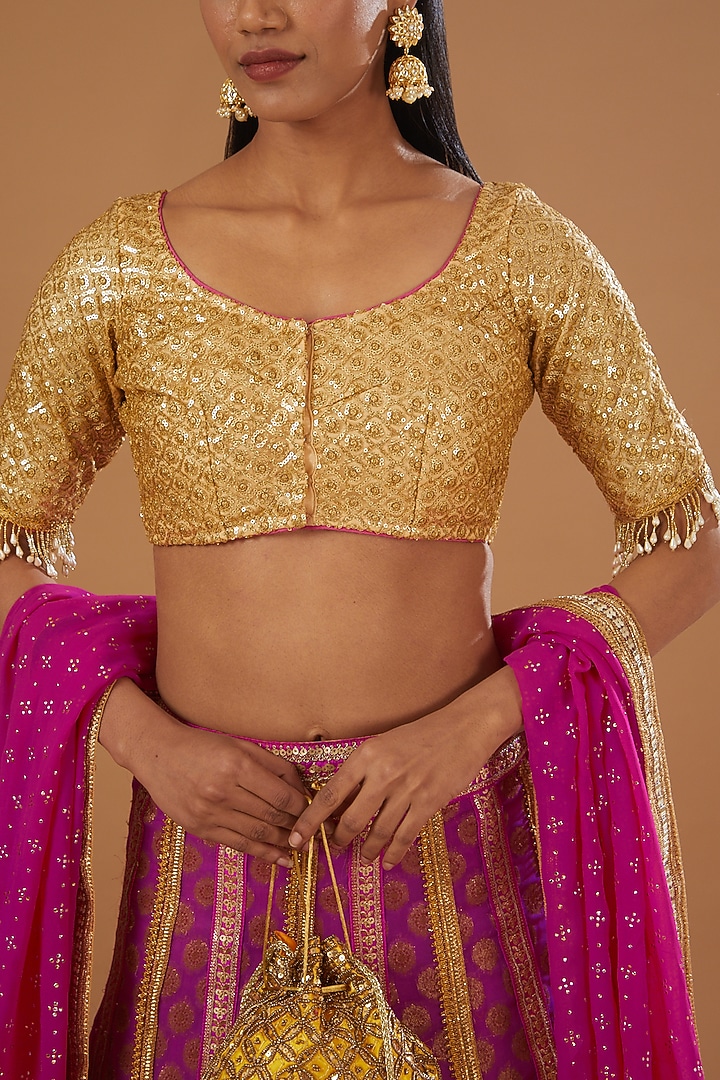 Blush Pink Banarasi Georgette Embroidered Wedding Lehenga Set by kunwarani ritu at Pernia's Pop Up Shop
