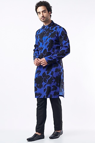 Blue & Black Printed Kurta Set by Krish Sanghvi