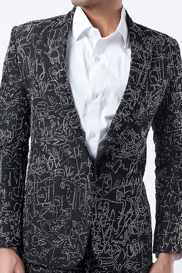 Black Embroidered Blazer Set by Krish Sanghvi at Pernia's Pop Up Shop