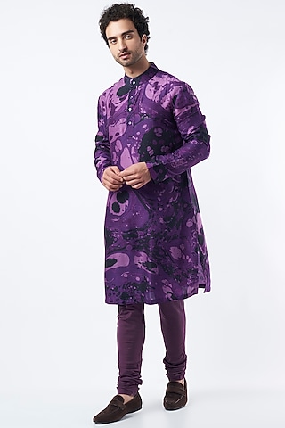 Purple Digital Printed Kurta Set by Krish Sanghvi