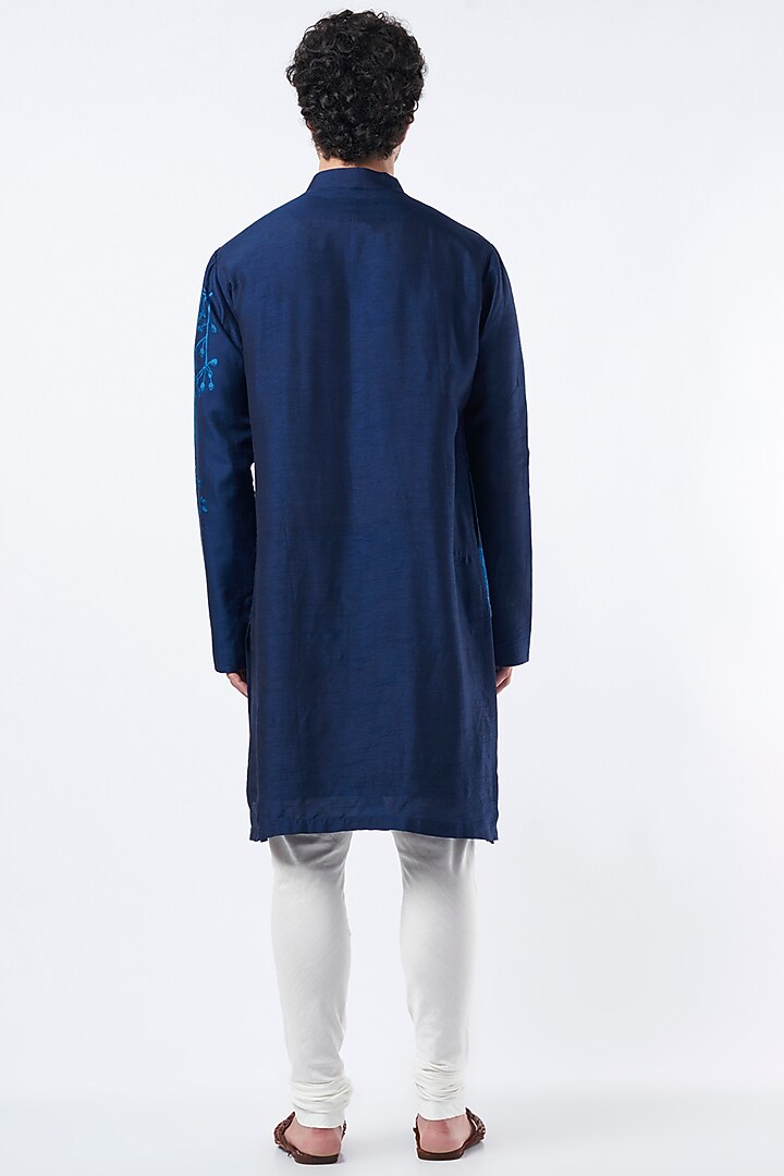 Navy Blue Floral Printed Kurta Set by Krish Sanghvi at Pernia's Pop Up Shop
