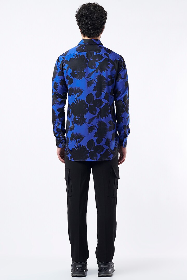 Aqua Blue Printed Party Wear Shirt by Krish Sanghvi at Pernia's Pop Up Shop