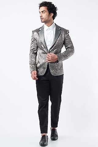Grey Embroidered Blazer by Krish Sanghvi