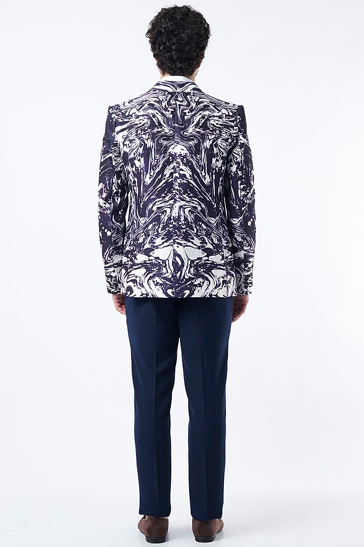 Blue Printed Blazer by Krish Sanghvi at Pernia's Pop Up Shop