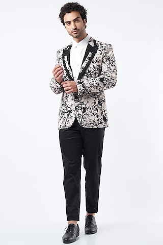 Creme Volvo Printed Blazer by Krish Sanghvi