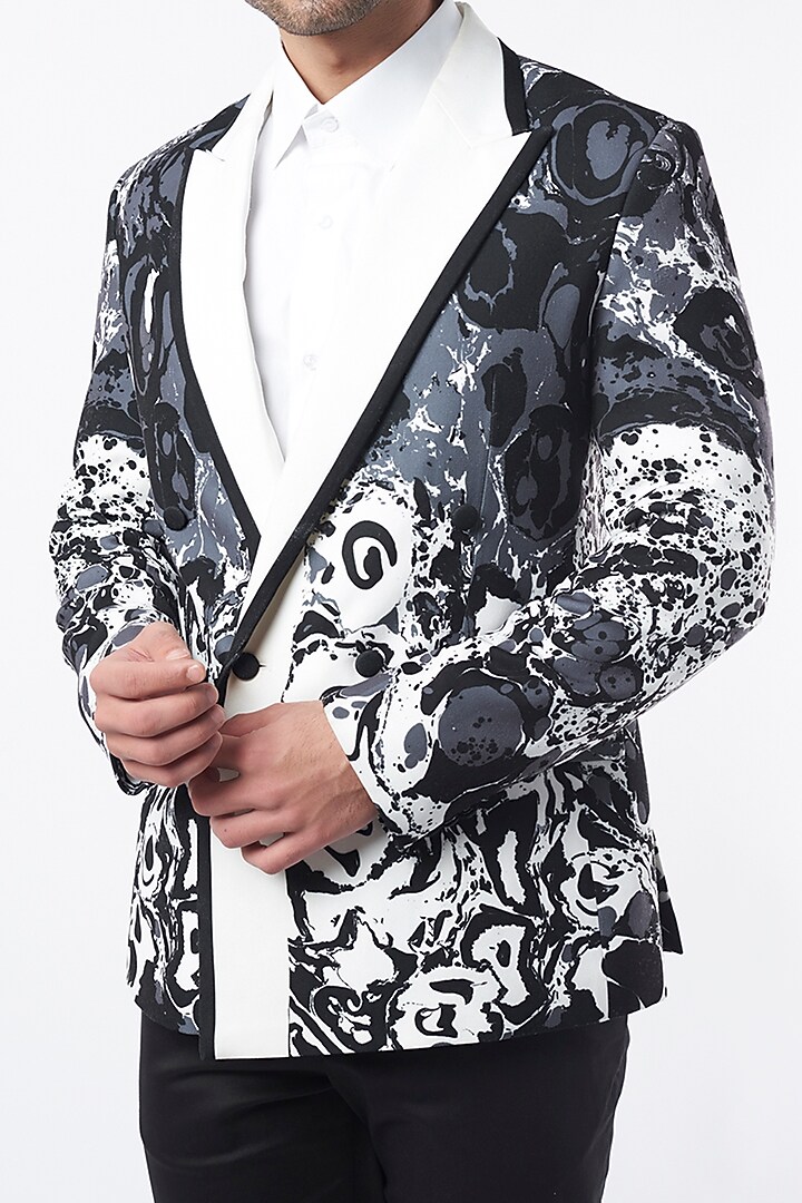 Black & Grey Digital Printed Blazer by Krish Sanghvi at Pernia's Pop Up Shop