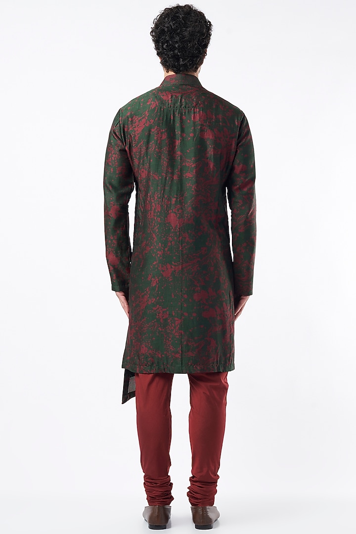 Green & Maroon Silk Printed Kurta Set by Krish Sanghvi at Pernia's Pop Up Shop