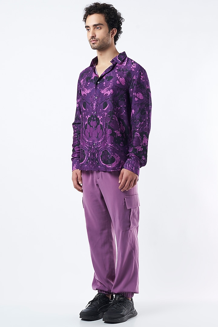 Purple Wrinkle Printed Shirt by Krish Sanghvi