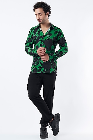 Mythical green Wrinkle-Fabric Digital Printed Shirt by Krish Sanghvi