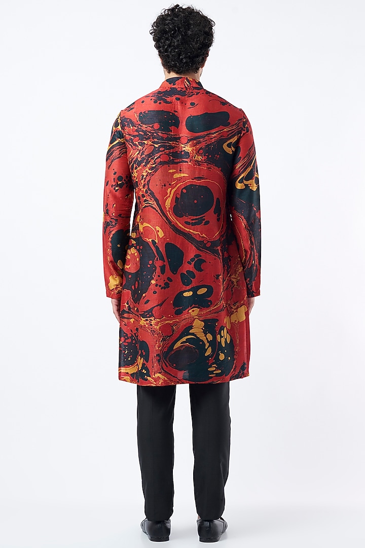 Red Silk Printed Kurta Set by Krish Sanghvi at Pernia's Pop Up Shop