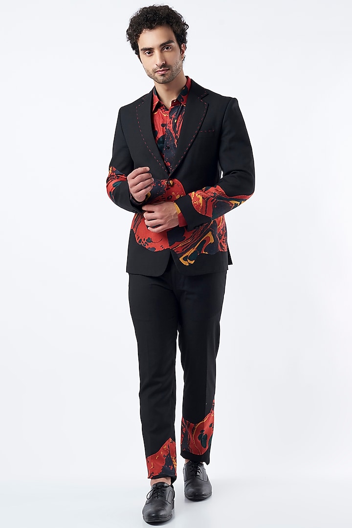 Black & Red Suiting Blazer Set by Krish Sanghvi