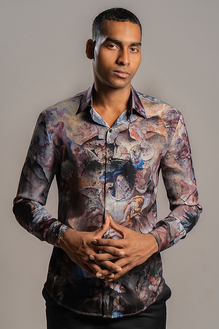 Multi-Colored Leena Silk Renaissance Printed Shirt by Krish Sanghvi