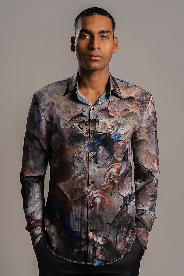 Multi-Colored Leena Silk Renaissance Printed Party Wear Shirt by Krish Sanghvi at Pernia's Pop Up Shop