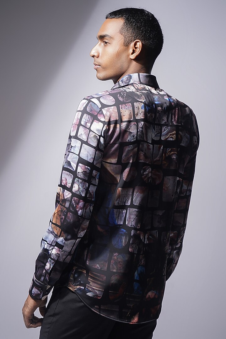 Black Leena Silk Renaissance Printed Party Wear Shirt by Krish Sanghvi at Pernia's Pop Up Shop