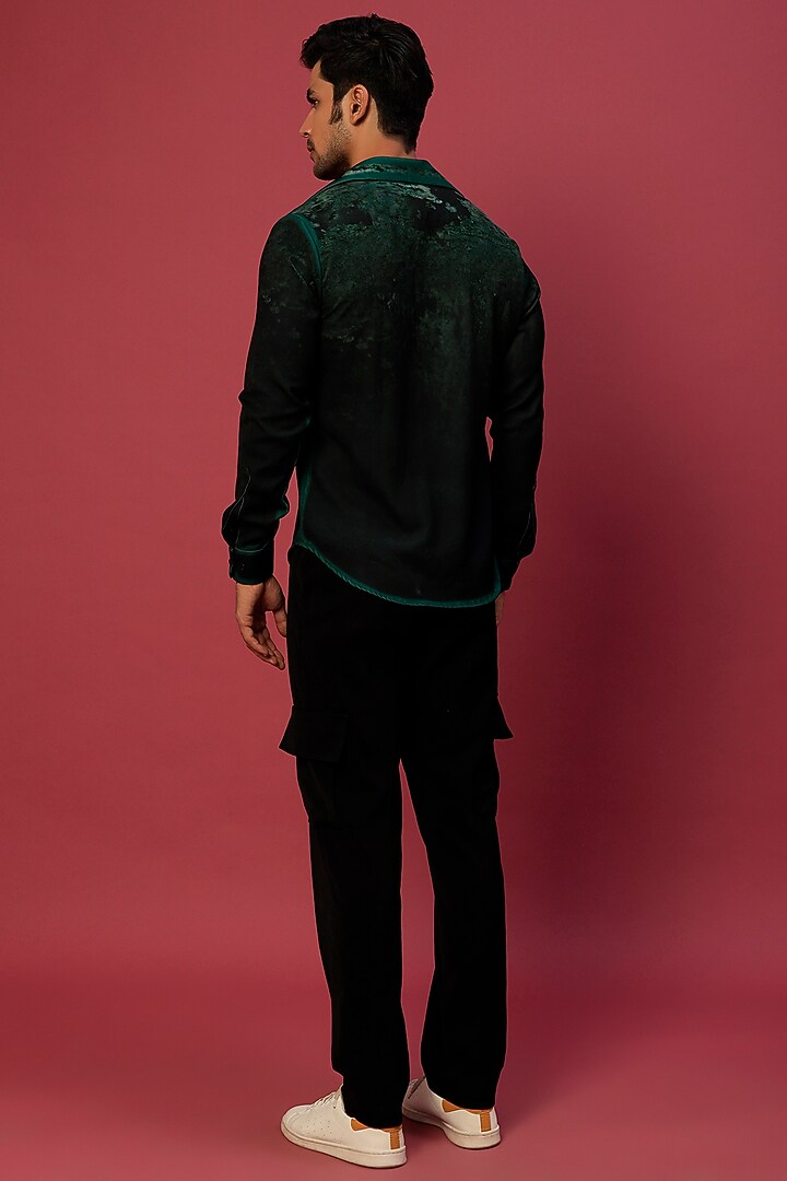 Green Volvo Stripe Printed Ombre Party Wear Shirt by Krish Sanghvi at Pernia's Pop Up Shop