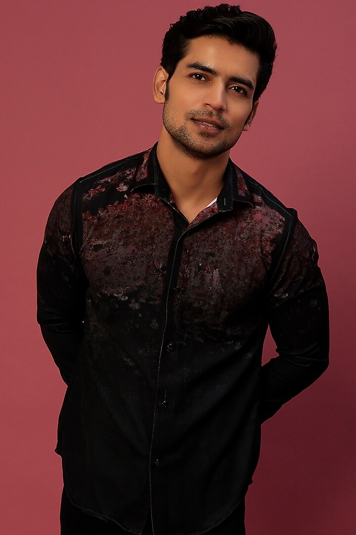 Maroon Ombre Volvo Printed Party Wear Shirt by Krish Sanghvi at Pernia's Pop Up Shop
