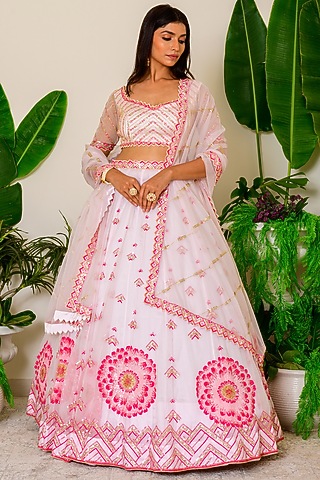 Icy Pink Hand Embroidered Lehenga Set by Kritika kataria