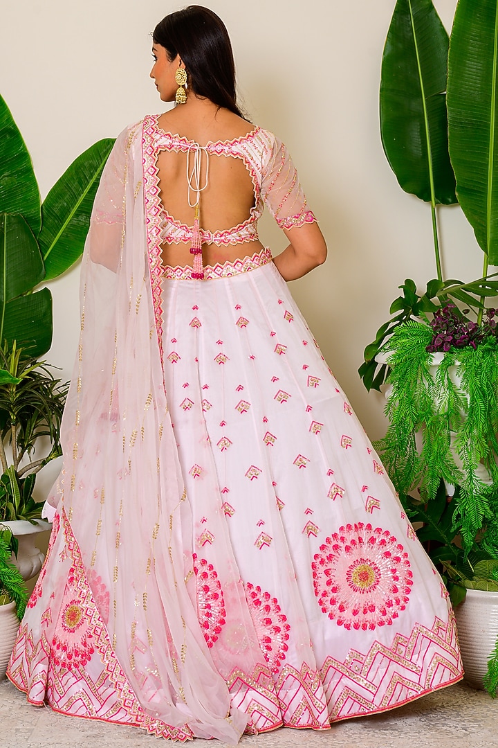 Icy Pink Hand Embroidered Wedding Lehenga Set by Kritika kataria at Pernia's Pop Up Shop