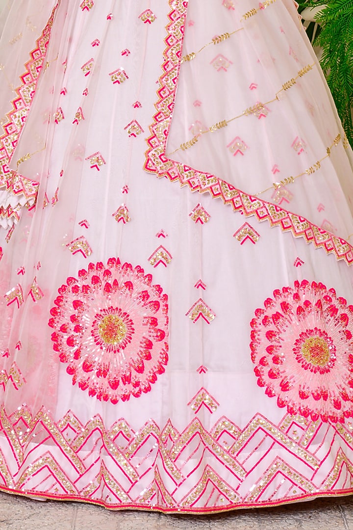 Icy Pink Hand Embroidered Wedding Lehenga Set by Kritika kataria at Pernia's Pop Up Shop