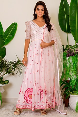 Icy Pink Embroidered Anarkali Set by Kritika kataria