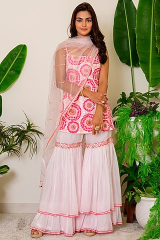 Icy Pink Embroidered Sharara Set by Kritika kataria