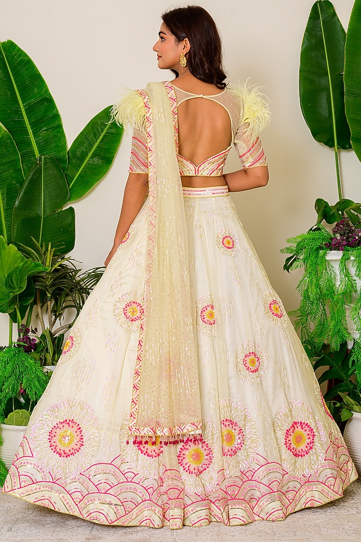 Icy Pink & Lemon Yellow Embroidered Bridal Lehenga Set by Kritika kataria at Pernia's Pop Up Shop