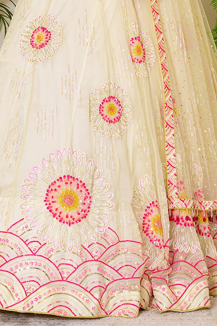 Icy Pink & Lemon Yellow Embroidered Bridal Lehenga Set by Kritika kataria at Pernia's Pop Up Shop