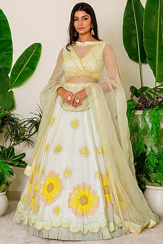 Milky Green Embroidered Lehenga Set by Kritika kataria