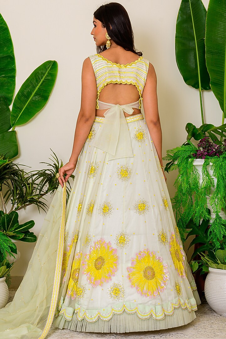 Milky Green Embroidered Bridal Lehenga Set by Kritika kataria at Pernia's Pop Up Shop