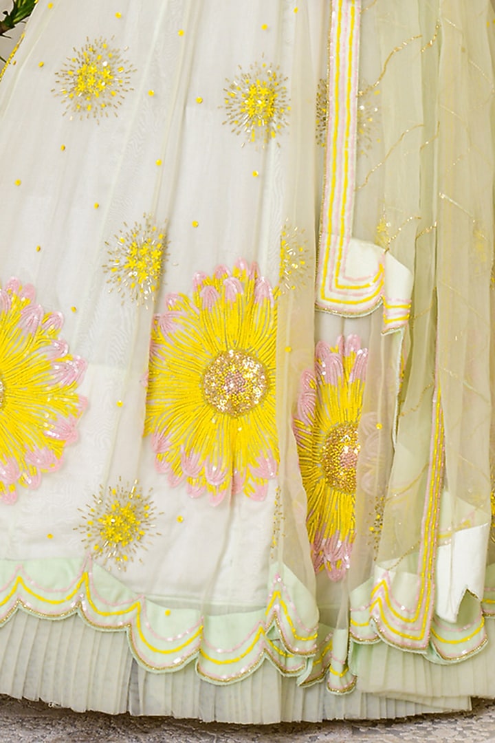Milky Green Embroidered Bridal Lehenga Set by Kritika kataria at Pernia's Pop Up Shop