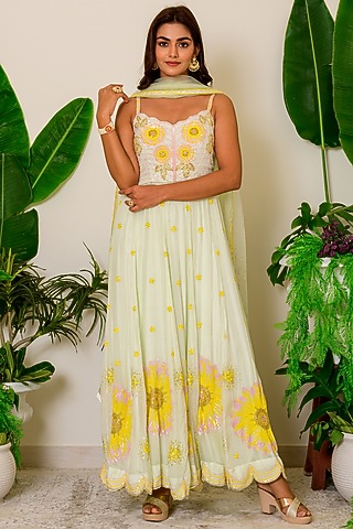 Milky Green Embroidered Anarkali Set by Kritika kataria