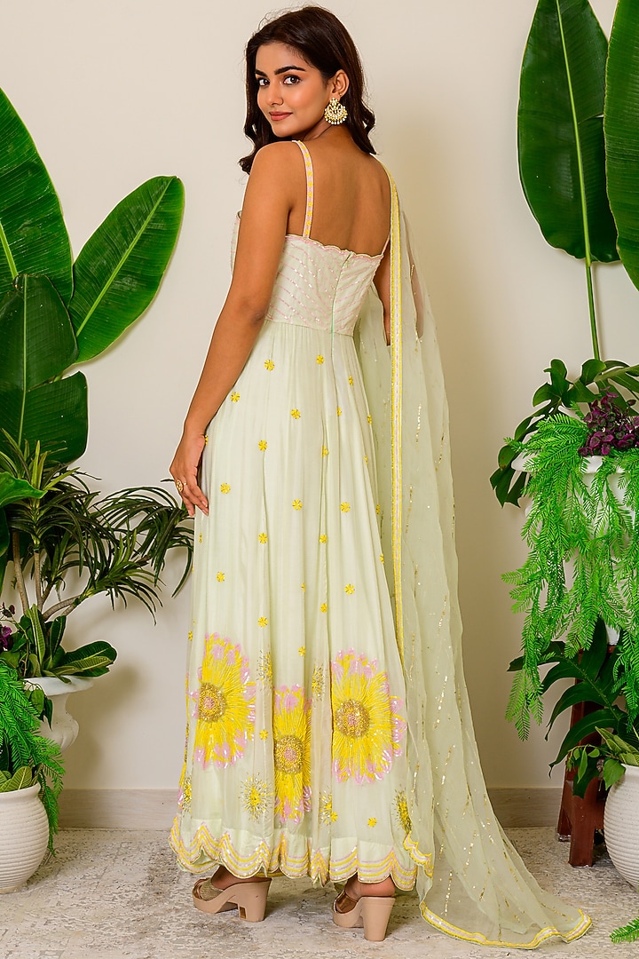 Milky Green Embroidered Bridal Anarkali Set by Kritika kataria at Pernia's Pop Up Shop