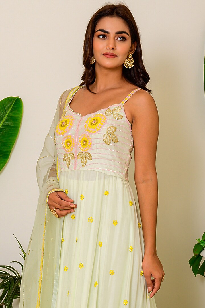 Milky Green Embroidered Bridal Anarkali Set by Kritika kataria at Pernia's Pop Up Shop