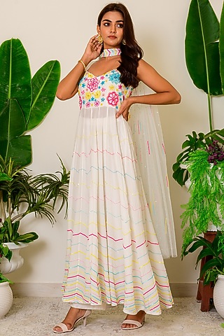 Snow White Embroidered Anarkali Set by Kritika kataria