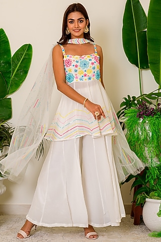 Snow White Crepe Sharara Set by Kritika kataria