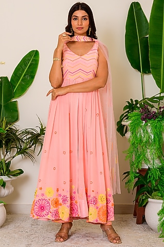 Peach Pearl Embroidered Anarkali Set by Kritika kataria