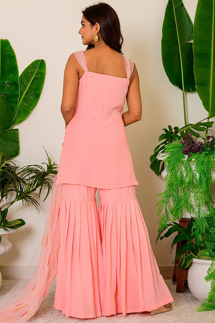 Peach Pearl Crepe Wedding Sharara Set by Kritika kataria at Pernia's Pop Up Shop