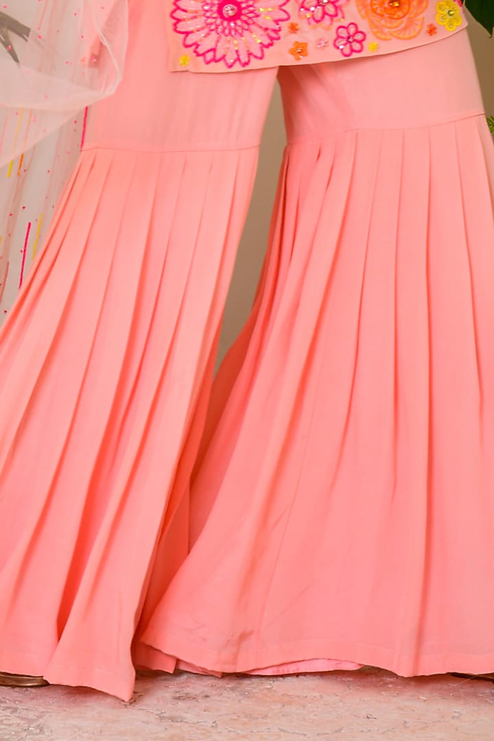 Peach Pearl Crepe Wedding Sharara Set by Kritika kataria at Pernia's Pop Up Shop