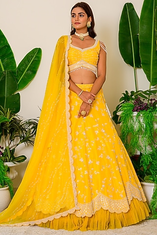 Vibrant Yellow Embroidered Lehenga Set by Kritika kataria