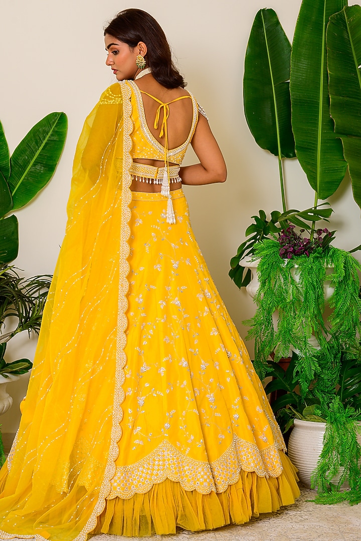 Vibrant Yellow Embroidered Bridal Lehenga Set by Kritika kataria at Pernia's Pop Up Shop