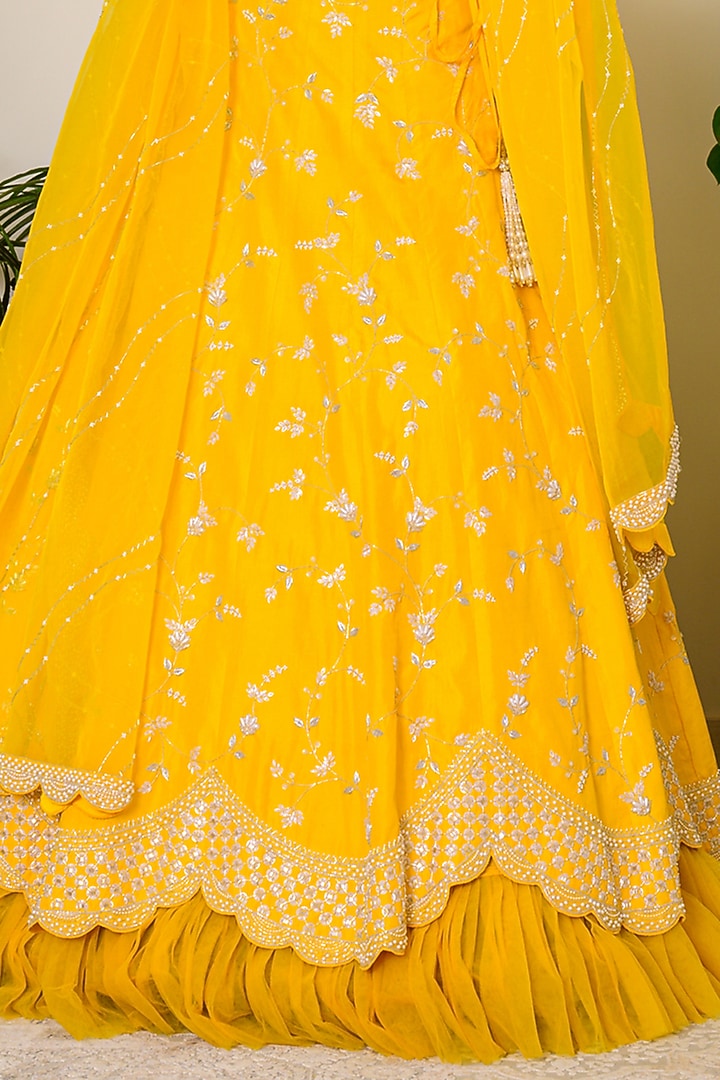 Vibrant Yellow Embroidered Bridal Lehenga Set by Kritika kataria at Pernia's Pop Up Shop