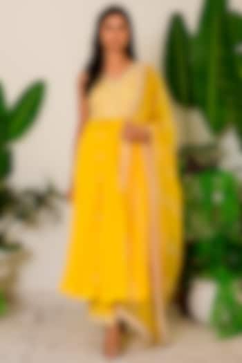 Vibrant Yellow Embroidered Anarkali Set by Kritika kataria