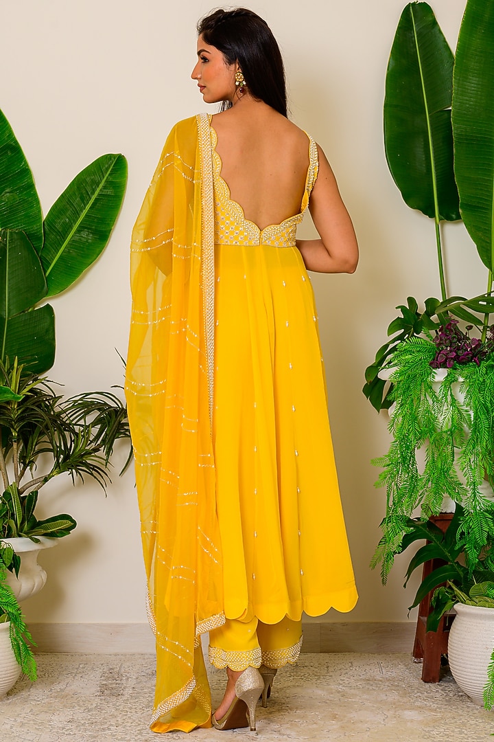 Vibrant Yellow Embroidered Wedding Anarkali Set by Kritika kataria at Pernia's Pop Up Shop