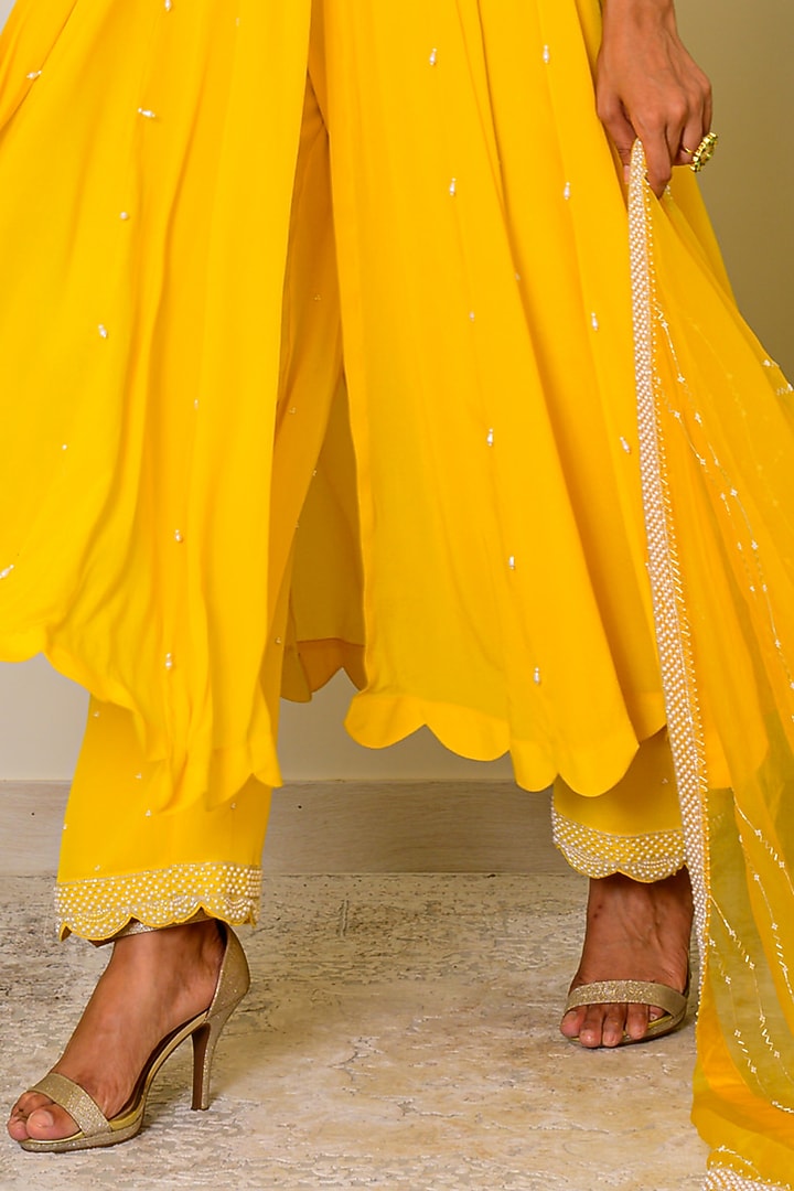 Vibrant Yellow Embroidered Wedding Anarkali Set by Kritika kataria at Pernia's Pop Up Shop