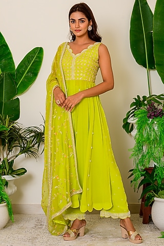 Green Oasis Embroidered Anarkali Set by Kritika kataria