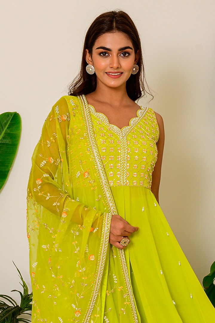 Green Oasis Embroidered Bridal Anarkali Set by Kritika kataria at Pernia's Pop Up Shop