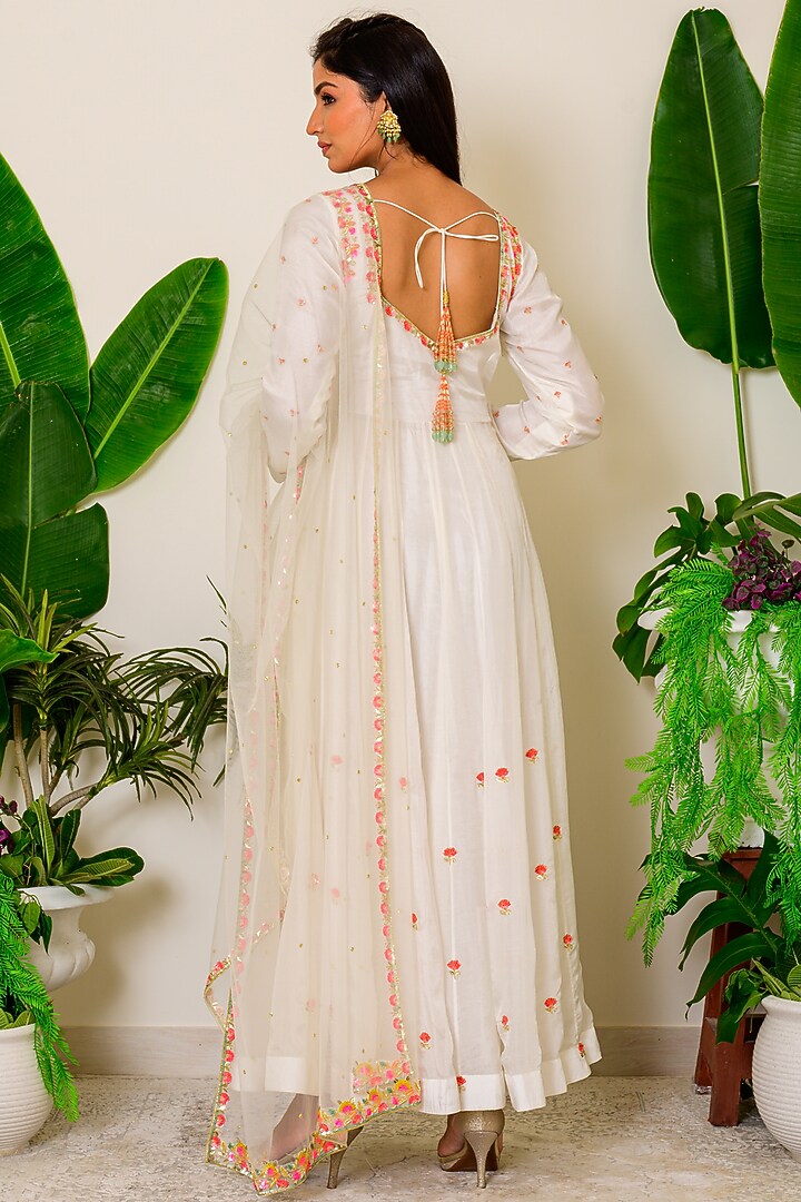 Snow White Hand Embroidered Wedding Anarkali Set by Kritika kataria at Pernia's Pop Up Shop