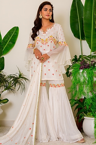 Snow White Silk Sharara Set by Kritika kataria